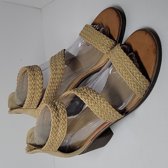 Sugar Haidee Sandal Braided Strappy Back Zip Faux Leather Stacked Block Heel 7.5 - Picture 1 of 16